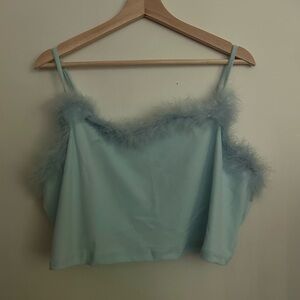 Women's Blue Fuzzy Trim Top